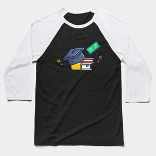 Scholarship, Graduation Cap, Money And Books Cartoon Baseball T-Shirt